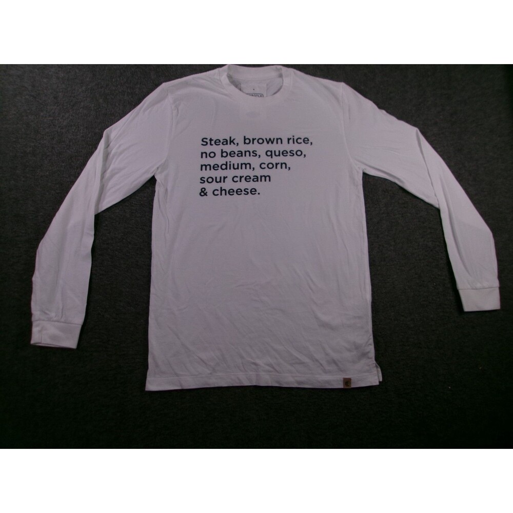 Chipotle Shirt Mens M White Ingredients Long Sleeve Employee Work Crew Neck